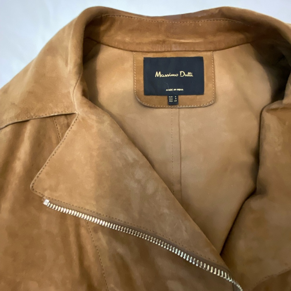 Massimo Dutti Camel Leather Jacket size small with silver hardware - Picture 9 of 14